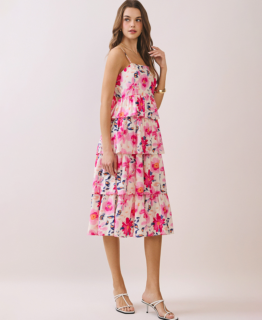 chinese dress ladies Pinkblush Maternity Floral Sleeveless Ruffle Tiered Midi Dress main image 1