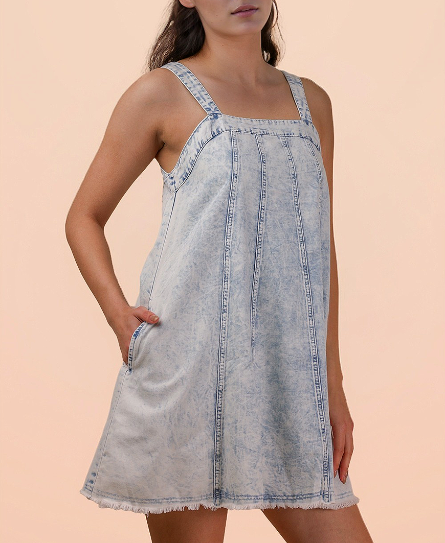 indigo denim mini dress Charmane Washed Denim Mini Dress – Light Indigo – Daisy Shoppe