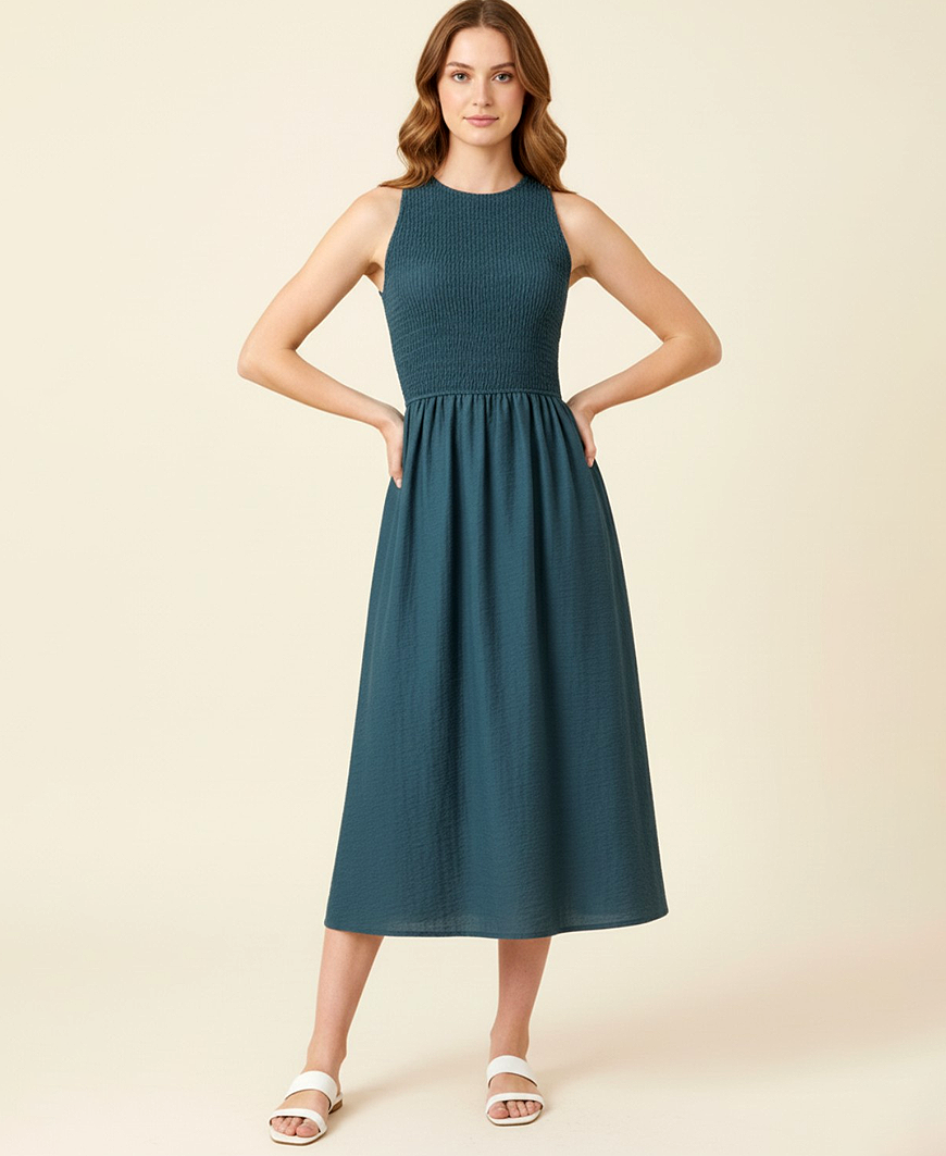Fabel Smocked Tie Back Dress – Steel Blue – Daisy Shoppe Fabel Smocked Tie Back Dress – Steel Blue – Daisy Shoppe