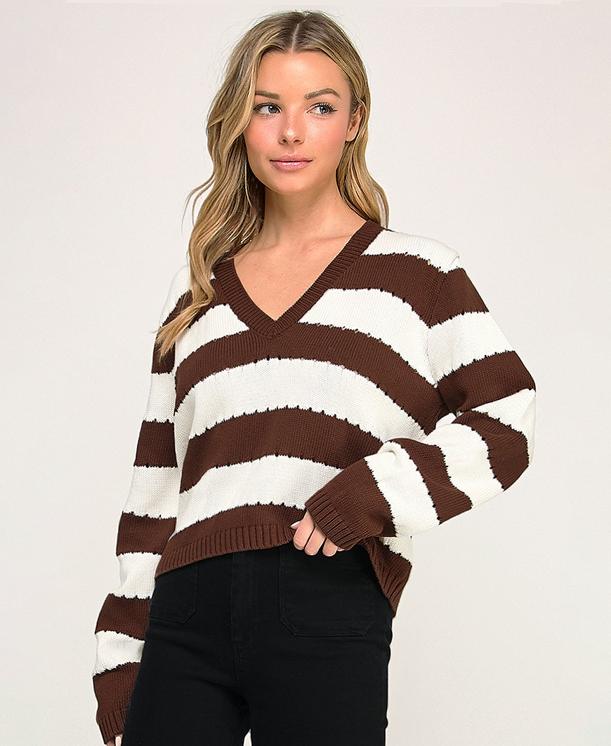 Johanna Chunky Stripe Sweater – Chocolate – Daisy Shoppe - cute