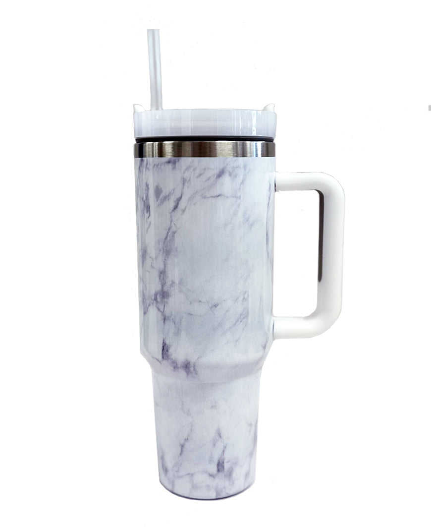 Marble Cup, Stainless Steel 40 oz Tumbler with Handle and Straw, Marble Coffee Travel Mug Cup Water Bottle, Marble Gifts for Her, Funny Birthday