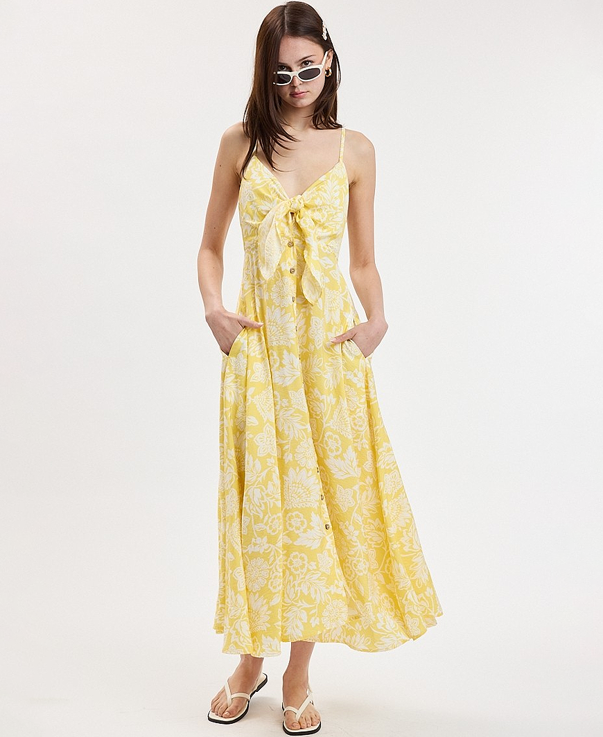 Uniqua Floral Cross Strap Midi Dress Yellow Daisy Shoppe - cute clothes & accessories Uniqua Floral Cross Strap Midi Dress Yellow Daisy Shoppe - cute clothes & accessories