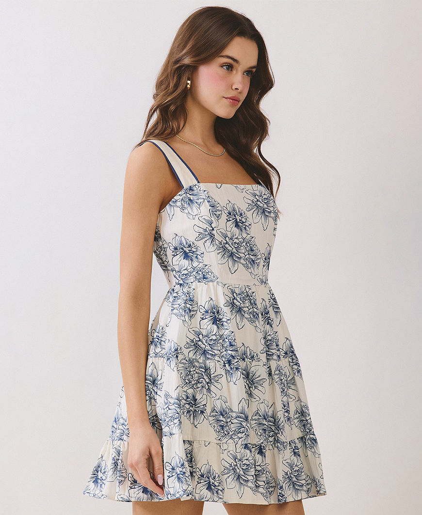 Viv Floral Fit & Flare Mini Dress – Ivory – Daisy Shoppe