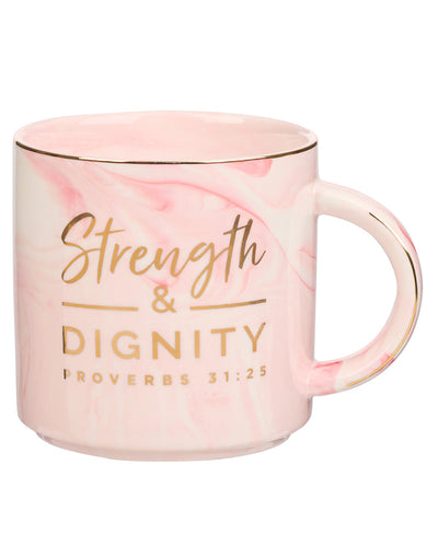 Strength and Dignity Pink Marbled Ceramic Mug