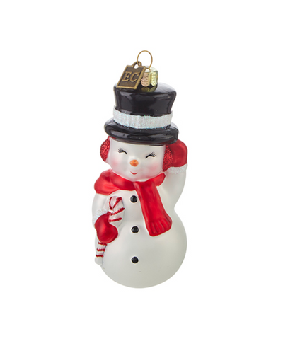 Snowman ornament with red scarf