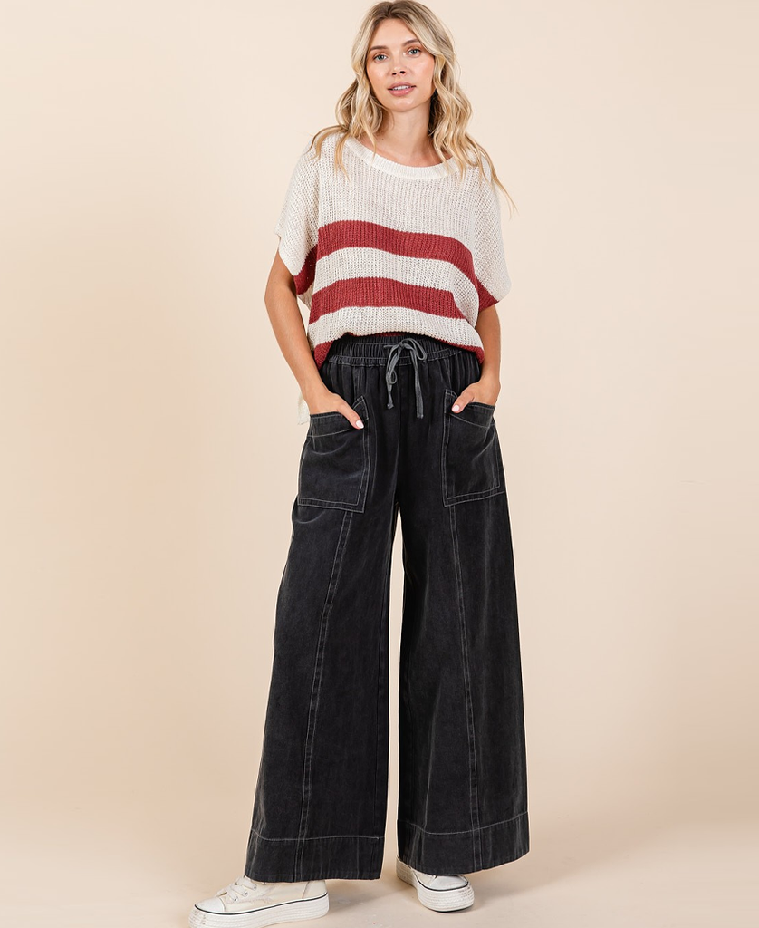 Black Mineral Wash Wide Leg Pants – Daisy Shoppe - cute