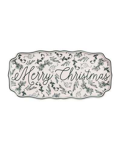 Decorative tray with 'Merry Christmas' text and floral patterns on a white background