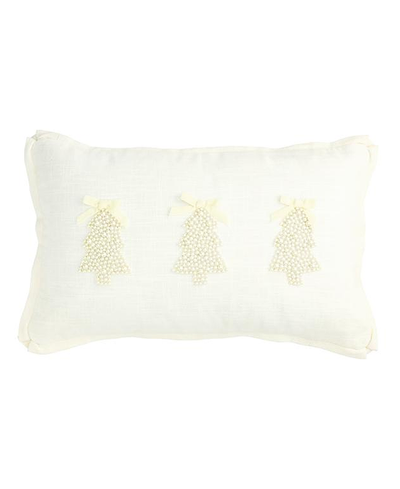 White pillow with pearl bead patterns on a white background