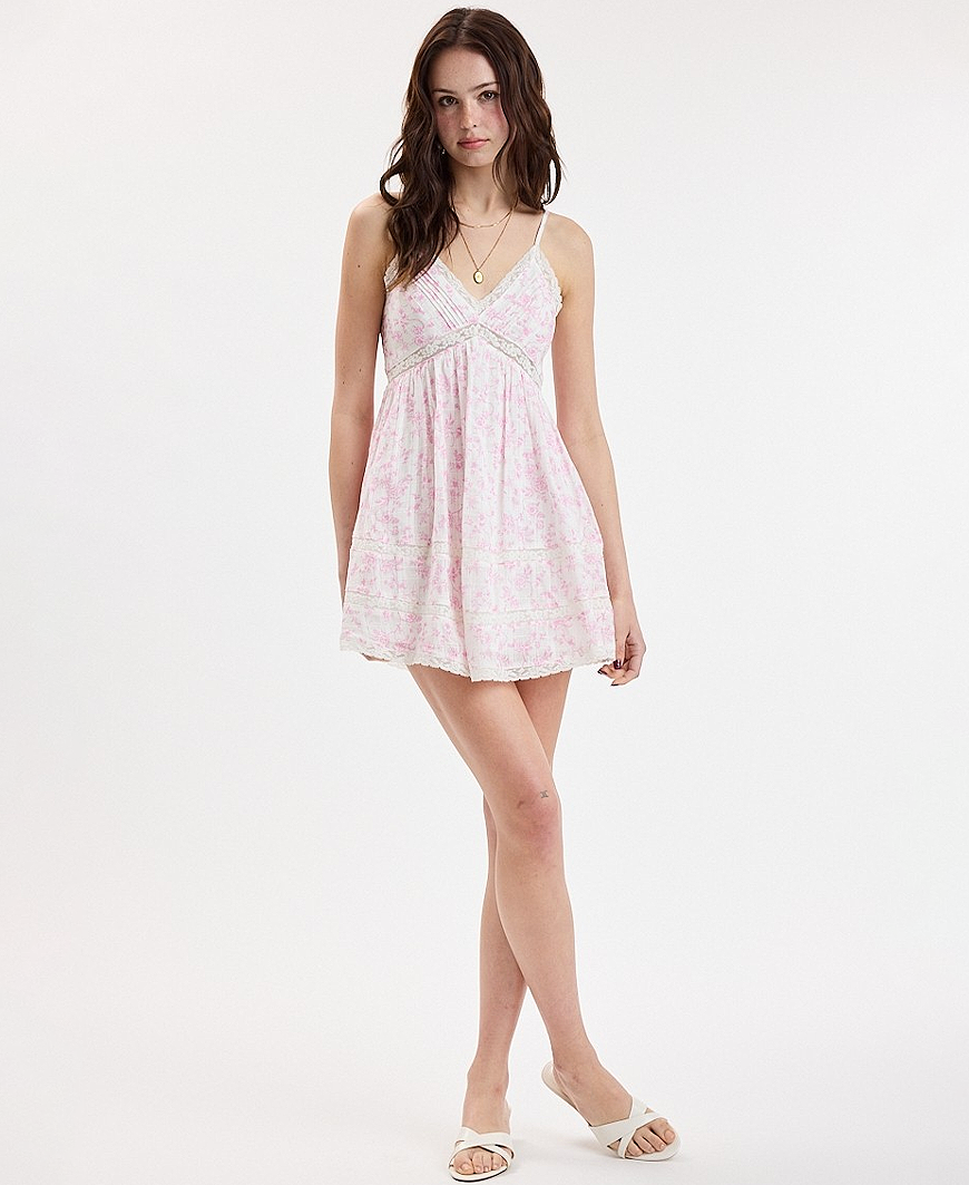 Artemis Lace Trim Mini Dress – Pink Poppy – Daisy Shoppe - cute