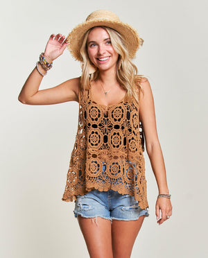 crochet top on girl in hat shop crochet collection