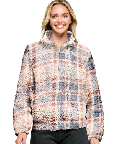 Bridget Sherpa Half Zip Up – Light Brown