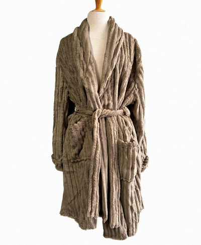 Brown cable knit robe on a mannequin against a white background
