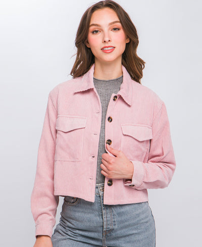 pink crop cord jacket