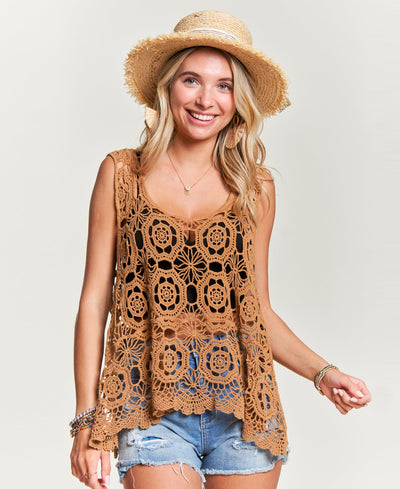 crochet top on girl with hat