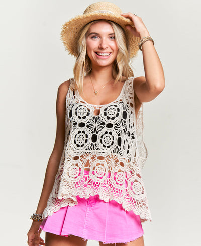crochet top on girl with hat