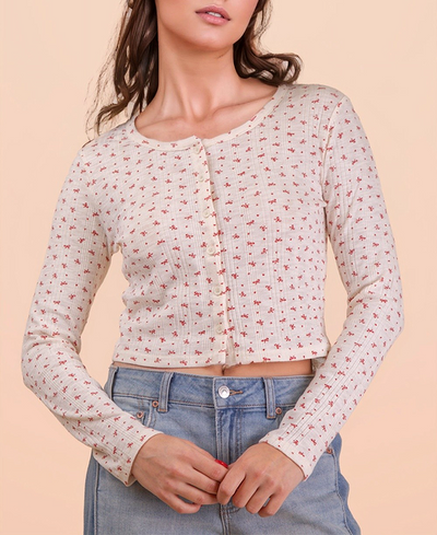 Dalia Button Down Cardigan – Cream Bow
