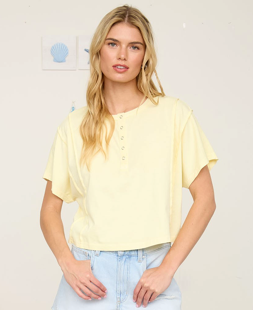Eliison Short Sleeve Henley – Butter Yellow – Daisy Shoppe - cute ...