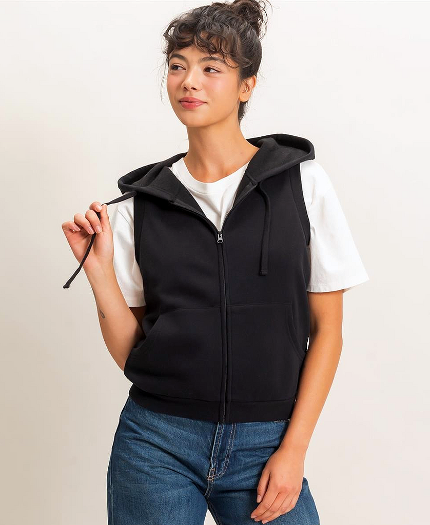 Fifi Sleeveless Zip-Up Hoodie – Black – Daisy Shoppe - cute