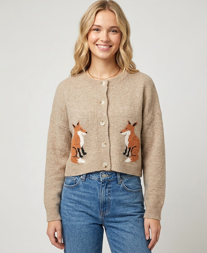 Fox Knit Cardigan – Asst. Colors – Daisy Shoppe - cute clothes