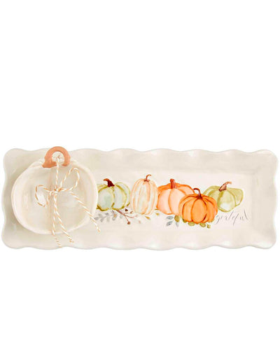 tray with hand painted pumpkins