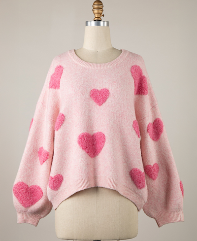 Greta Textured Heart Sweater – Blush/Pink