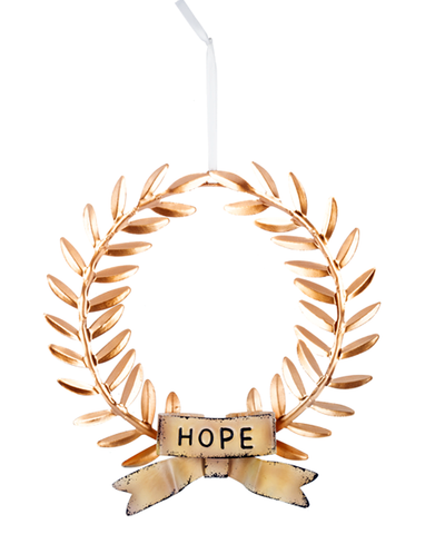 Decorative wreath with 'HOPE' sign on a white background