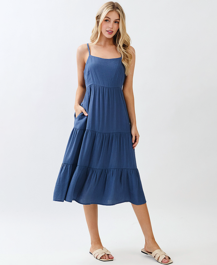 jaiden floral tiered maxi dress Jaiden Tiered Midi Dress – Dark Denim – Daisy Shoppe