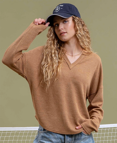 Lane Notch Neck Knit Top – Almond