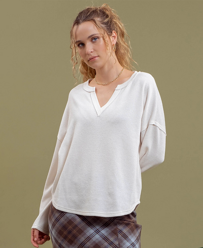 Lane Notch Neck Knit Top – Cream