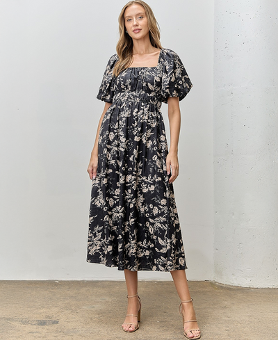 Lillie Floral Textured Dress – Black Multi