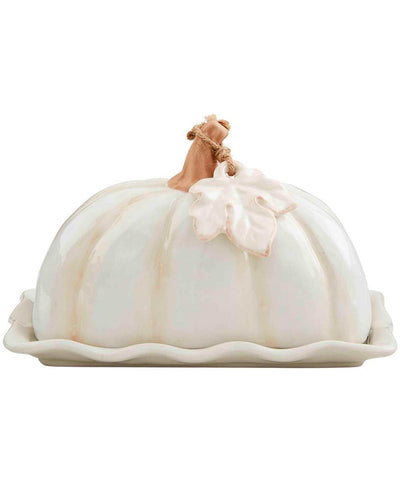 butter dish that looks like a pumpkin in white