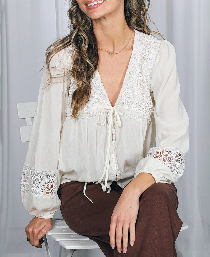 Meredith Eyelet Lace Blouse – Cream – Daisy Shoppe - cute clothes