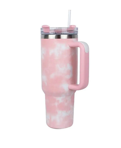 pink tall mug with straw