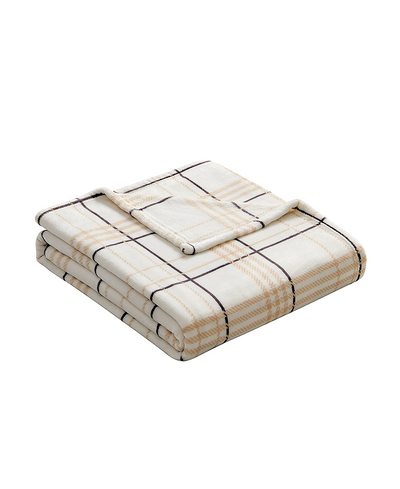 Folded plaid blanket on a white background