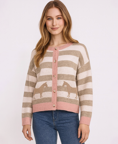 Striped Equestrian Cardigan – Pink