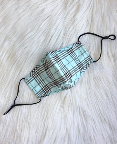 Blue and black plaid mask