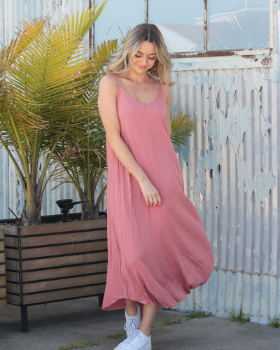 Pink sundress with spaghetti straps