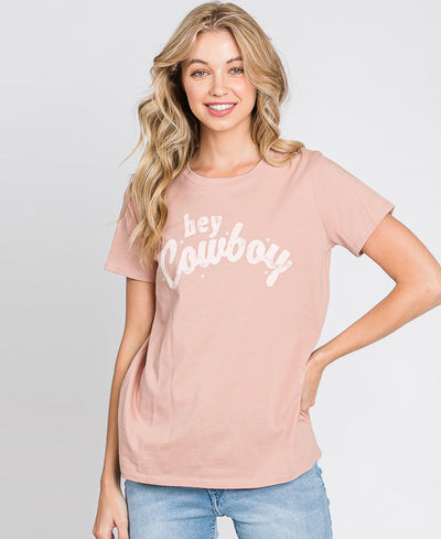 hey cowboy pink t-shirt