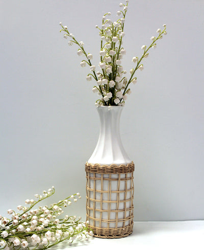White Rattan Tall Vase