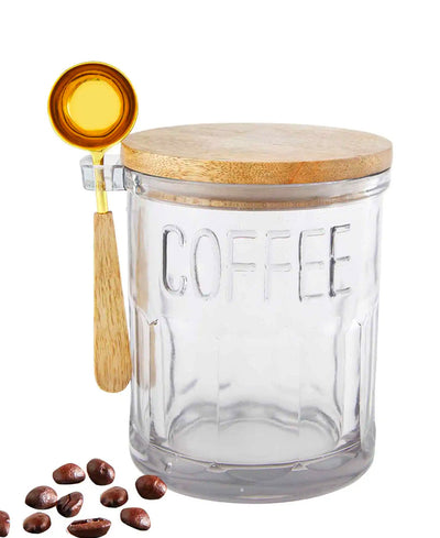 Glass coffee bean jar with gold scoop