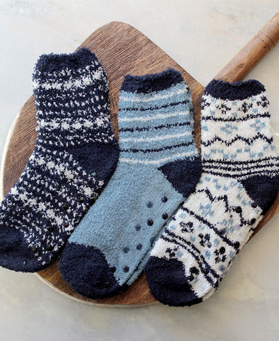 set of three blue socks